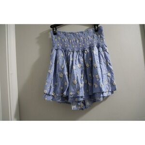 Hollister Floral Smocked Mini Skirt Blue Rose Print‎ Ultra High Rise Medium